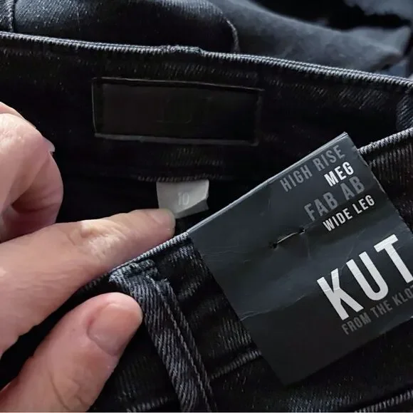 KUT from The Kloth Meg High-Rise Fab Ab Wide Leg Raw Hem in Illuminated 10 - Picture 5 of 5